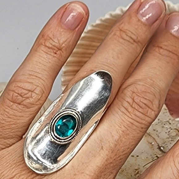 Clear Genuine Spinel Quartz Ocean Blue Stone Silver Ring - Picture 7 of 7